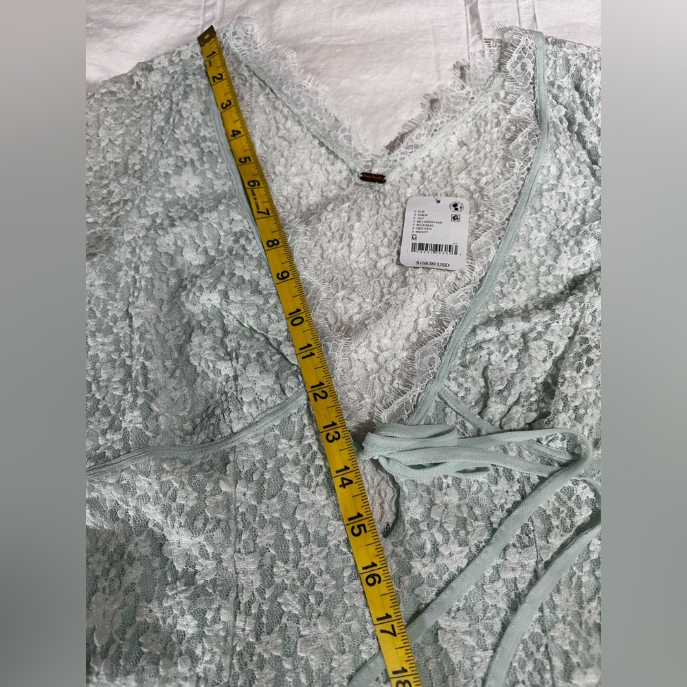 NWT Free People Petra Long Sleeve Lace Mini Dress Billowing Sail Mint Green Sz M - Picture 8 of 16